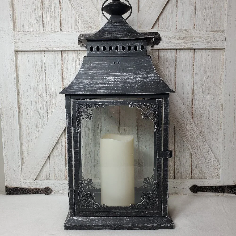 Black Metal Lantern With Candle